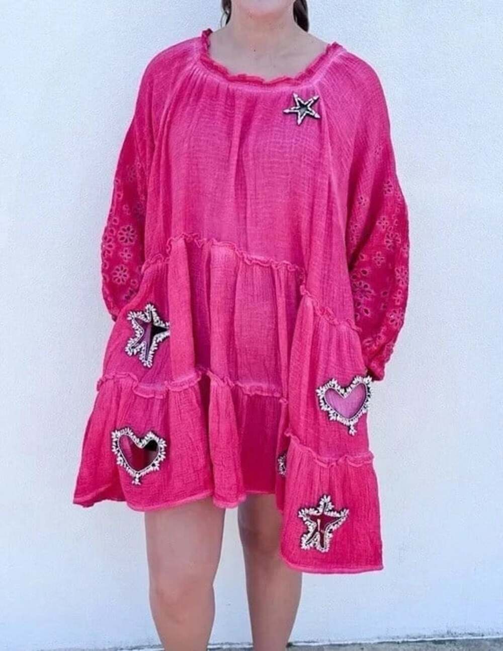 A Rare Bird Shine Bright One Size Star Heart Cutout Bling Rhinestone Tunic Dress